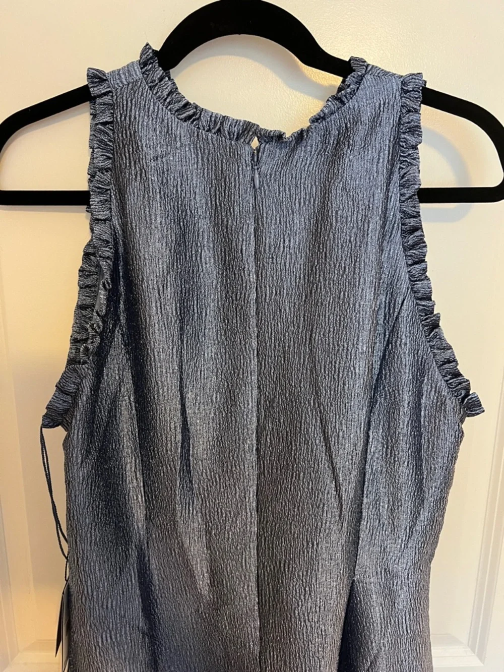 Adrianna Papell Shimmery Steel Blue High-Neck High-Low Dress - Picture 7 of 8